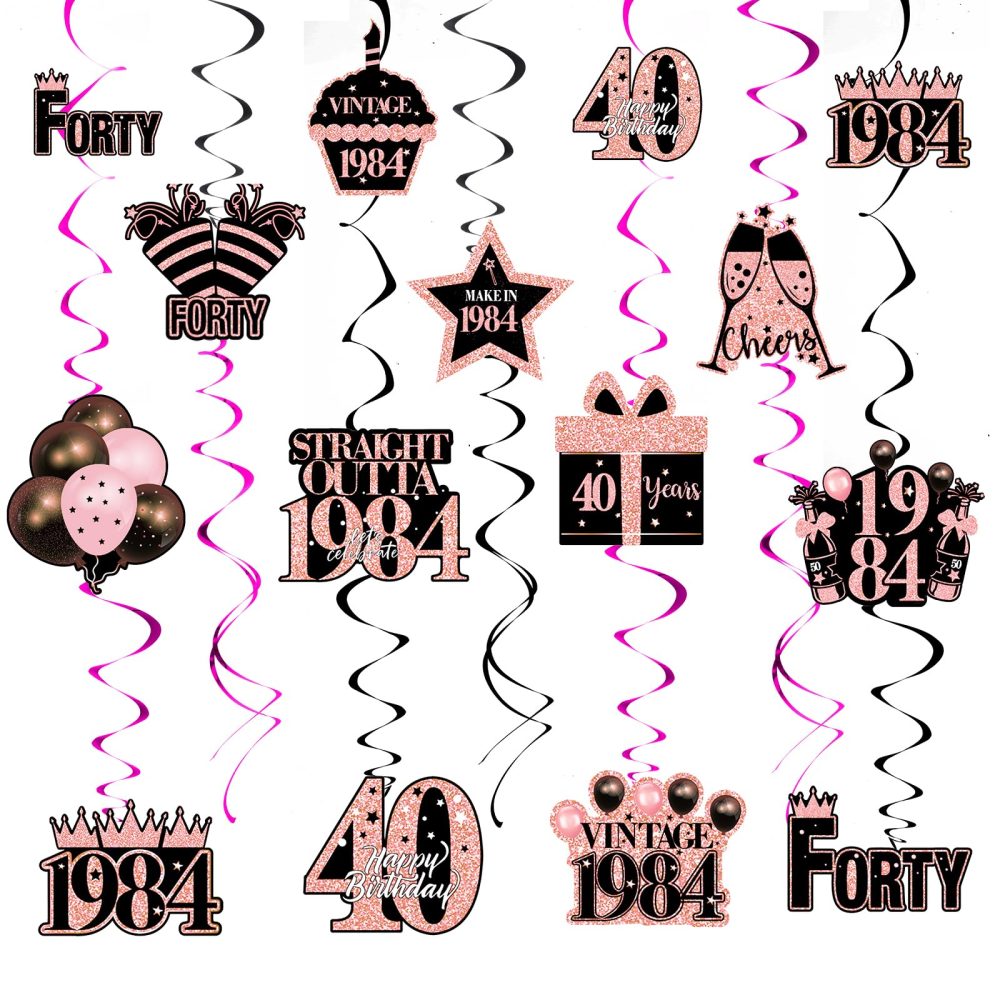 40th Birthday Party Hanging Swirls Streamers,40PCS Rose Pink Shiny Foil Swirls Celebration Hanging Swirls Decorations,40th Birthday Decorations for 40th Birthday Anniversary Party Decorations Supplies