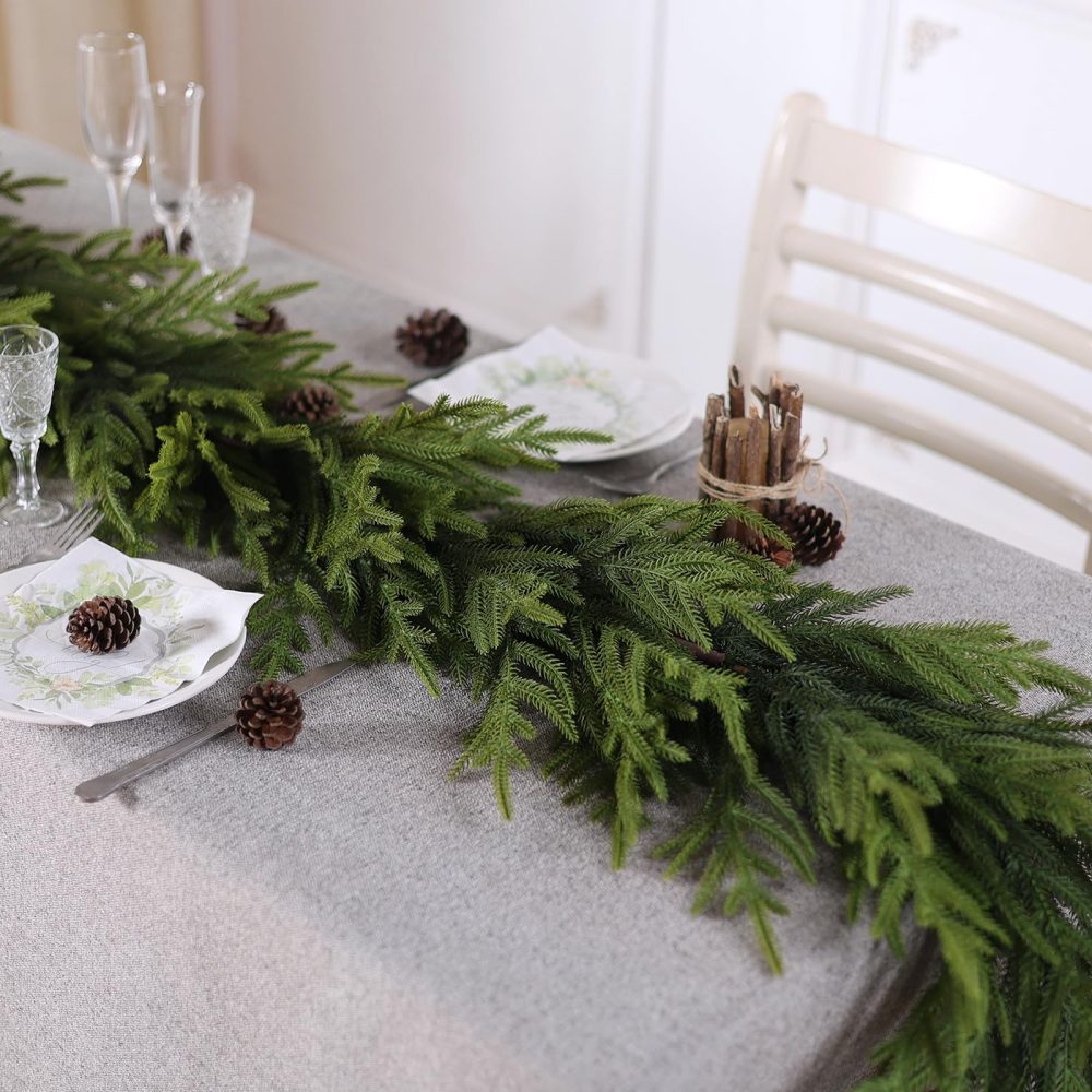 Norfolk Pine Garland - 9ft Artificial Christmas Garland Long Faux Greenery Garland for Holiday, Fireplace, Mantle, Window, Stairs, Indoor, Outdoor Decor - Image 6