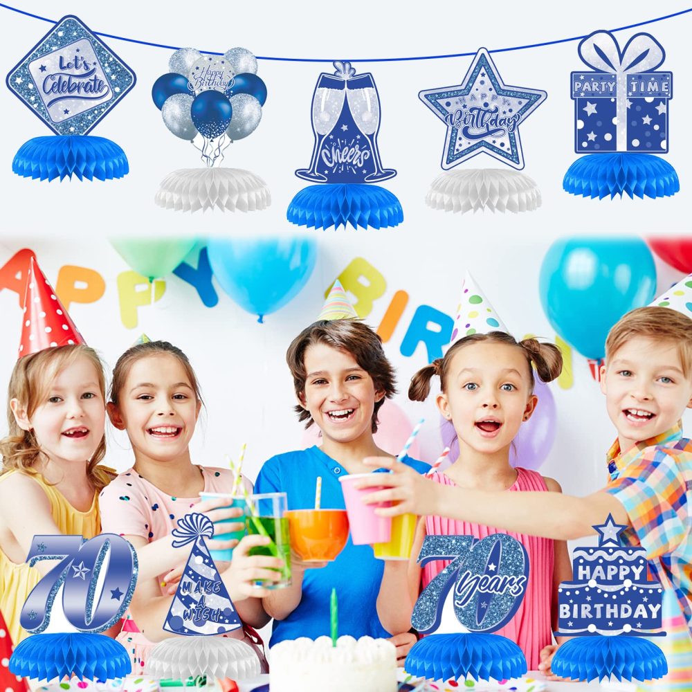 9Pcs 70th Birthday Party Honeycomb Centerpieces, Blue Silver 70 Years Old Birthday Party Decoration Party Supplies Table Centerpieces Table Toppers Decor Sign - Image 2