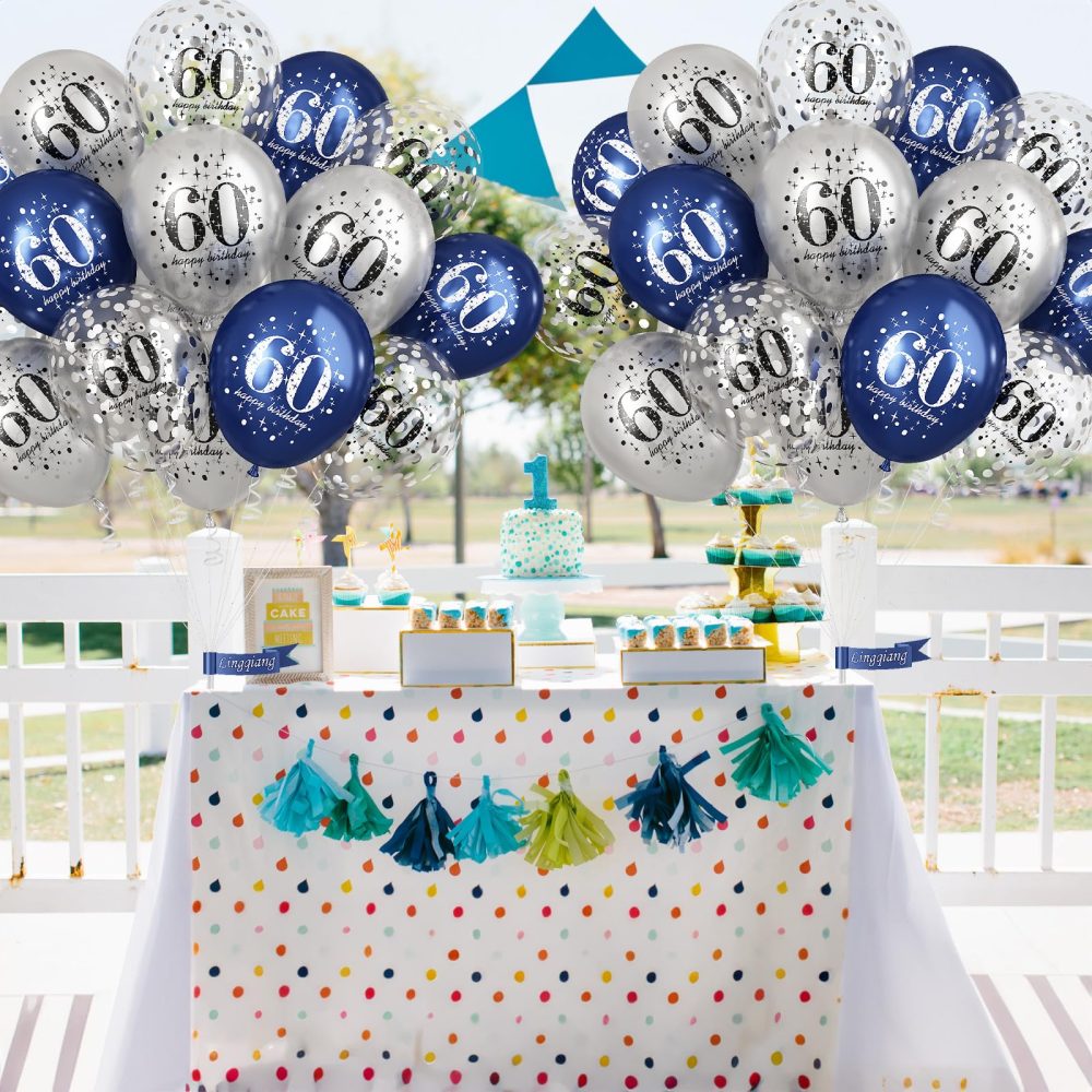 60th Birthday Decorations for Men, 15 Pieces Navy Blue Silver Happy 60th Birthday Latex Balloons Set for Him, 60th Party Decorations for Age 60 Years Old 60th Birthday Party Decor Celebration Supplies - Image 3