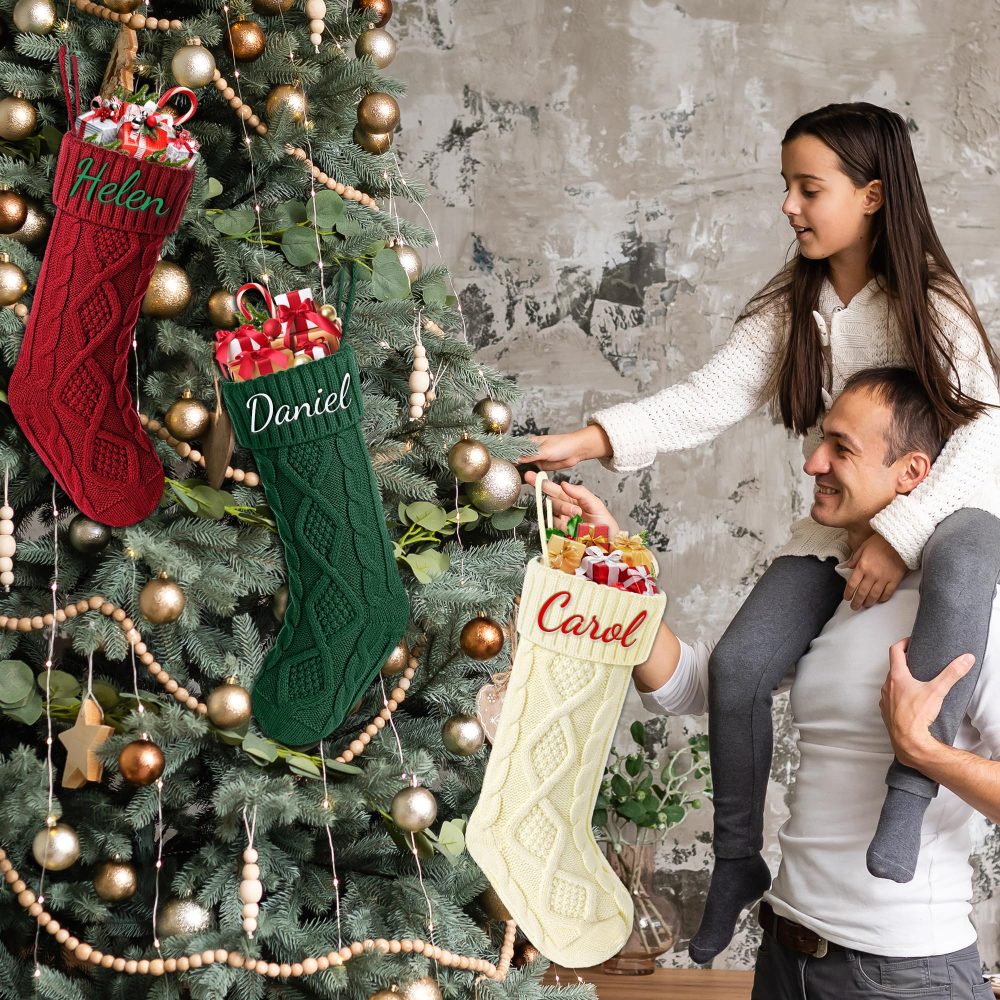Udiyfun Personalised Christmas Stockings, Custom Family Christmas Stocking with Embroidered Name, 46CM Large, Customised Knitted Xmas Stockings, Christmas Hanging Decor, Gifts for Family 1 Pcs - Image 5