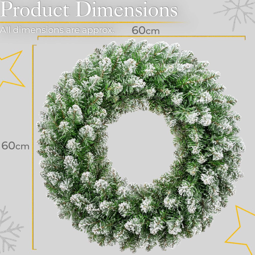Christow Frosted Christmas Wreath for Front Door, Luxury Artificial Spruce Wreath with Snow, Home Xmas Decoration, Natural Looking Dual Tone PVC Needles, Easy Hanging for Wall Window (60cm / 180 Tips) - Image 2