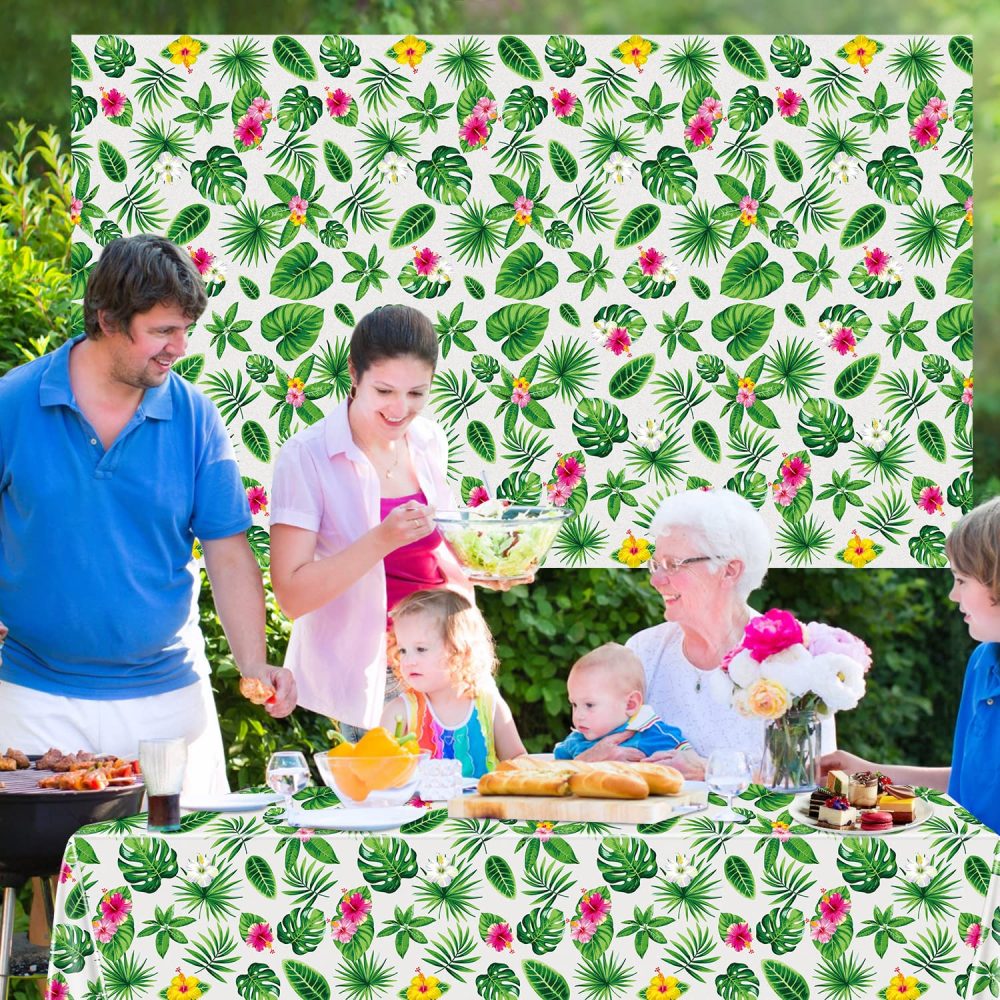 4 Pack Hawaiian Luau Tablecloths Tropical Palm Leaves Table Cloth Hawaii Disposable Plastic Rectangular Table Covers Aloha Summer Beach Pool Kids Birthday Tablecloth Cocktail Party Supplies 86 x 51 IN - Image 8