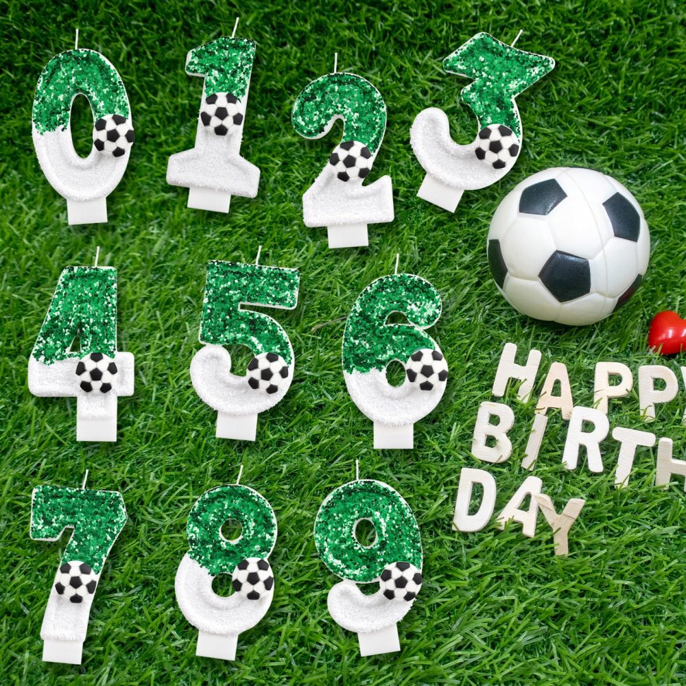 Football Birthday Number 9 Candle, Sparkling Sequin Green White Birthday Cake Topper Decorations for Birthday Party, Football-Themed Activities, Wedding, Anniversary Supplies - Image 3