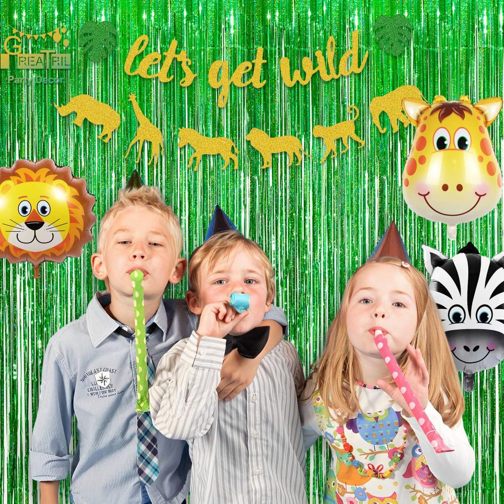 Green Tinsel Curtain Party Backdrop - GREATRIL Foil Fringe Curtain for Christmas/St Patrick’s Day/Luau/Hawaiian/Dinosaur/Jungle/Summer/Safari/Ghost/Birthday Party Decorations Theme Pack of 2 - Image 9