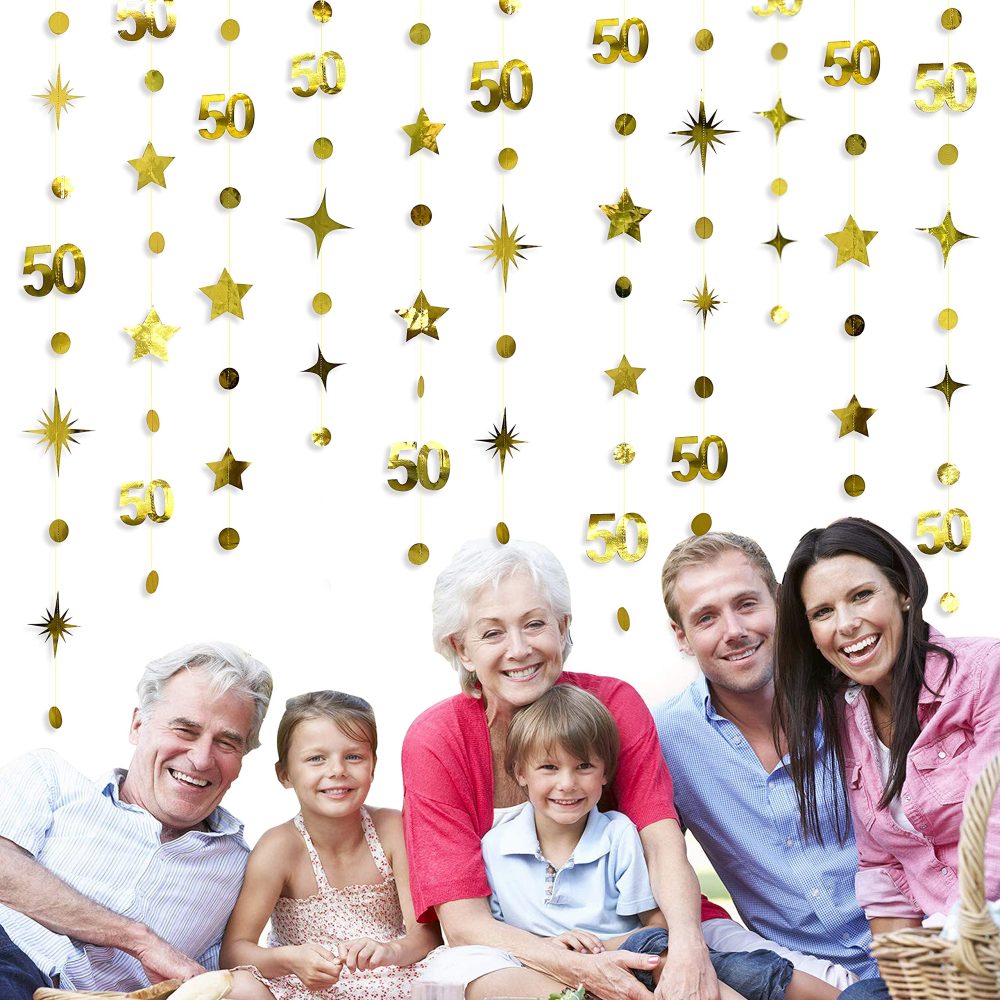 Gold 50th Birthday Decorations Number 50 Circle Dot Twinkle Star Garland Metallic Hanging Bunting Banner Streamer Backdrop for 50 Year Old Happy Birthday 50th Anniversary Fiftieth Party Decor Supplies - Image 2