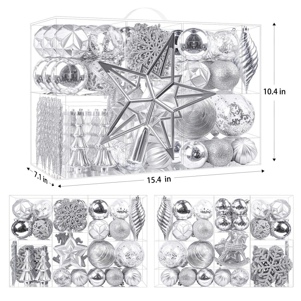 SHareconn 100pcs Christmas Tree Decorations Ornaments Set, Shatterproof Plastic Christmas Baubles Decorative Balls for Xmas Tree Decor Holiday Wedding Party, Silver - Image 6