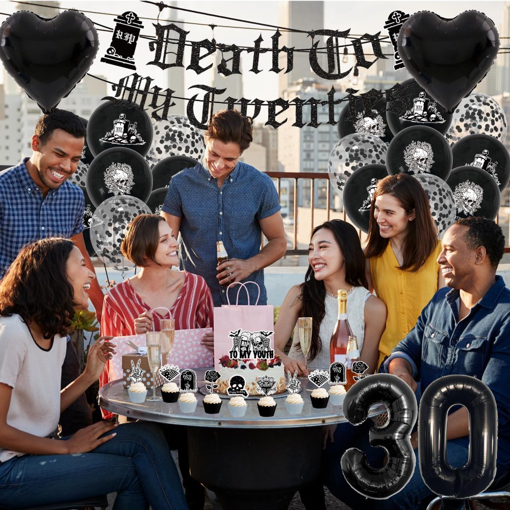 Rip 20s Birthday Decorations Set - Death to My 20s Decorations Includes Banner Backdrop Sash Cake Topper Heart Foil Balloons Death to My 20s Party Supplies 30th Birthday Decorations - Image 3