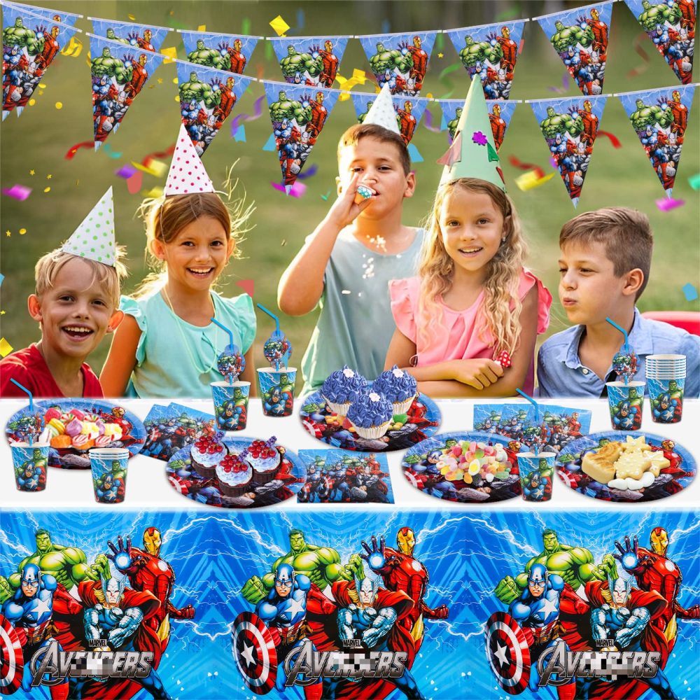 52 Pcs Party Tableware Set, Superhero Party Supplies Set with Paper Plates Cups Napkins and Tablecloth , Party Decorations, Kids Birthday Party Decorations - Image 3