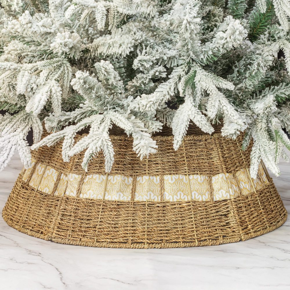 Art Beauty Christmas Tree Collar 71cm White and Gold Christmas Tree Decorations Alternative Tree Skirt Christmas Tree Ring