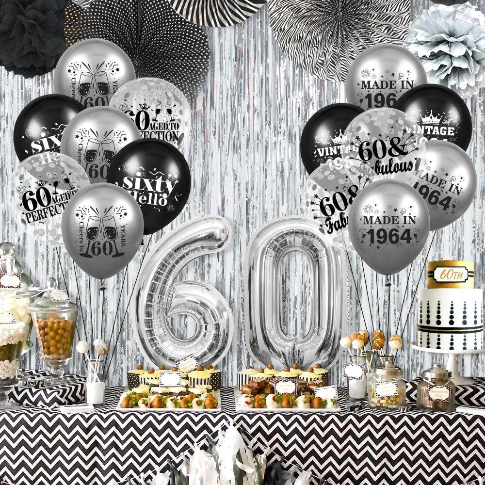 60th Birthday Balloons Decorations 18pcs Black Silver VINTAGE 1964 Happy 60th Birthday Party Latex Confetti Balloons for Men Women 60th Anniversary Happy Birthday Party Supplies Decor 12 inches - Image 7