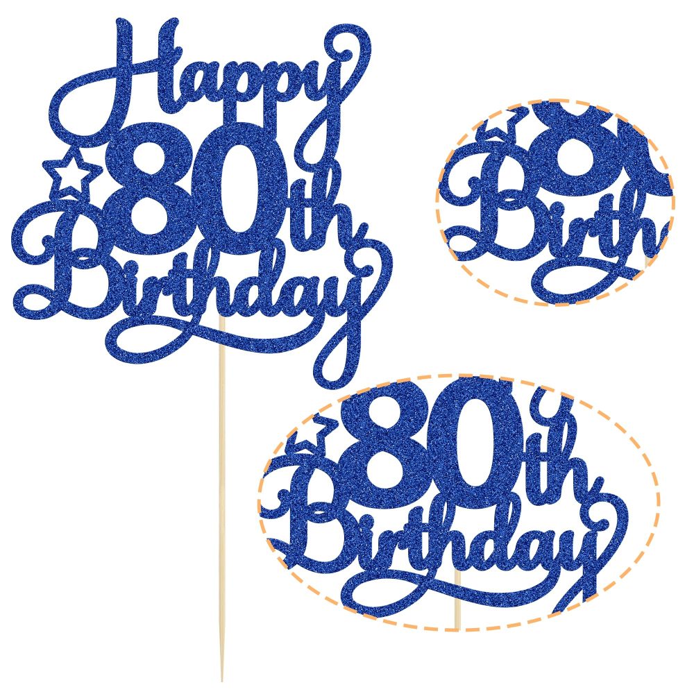 1 Pack Happy 80th Birthday Cake Topper Blue Glitter 80 & Fabulous Cheers to 80 Years Old Birthday Cake Pick for Celebrating 80th Birthday Anniversary Party Cake Decorations Supplies - Image 6