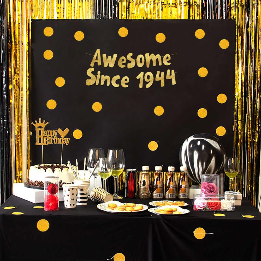 Awesome Since 1944 Gold Glitter Banner - 80th Birthday and Anniversary Party Decorations - Image 3