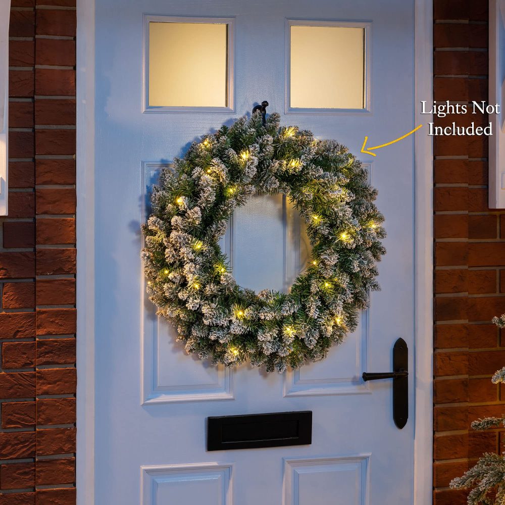 Christow Frosted Christmas Wreath for Front Door, Luxury Artificial Spruce Wreath with Snow, Home Xmas Decoration, Natural Looking Dual Tone PVC Needles, Easy Hanging for Wall Window (60cm / 180 Tips) - Image 6