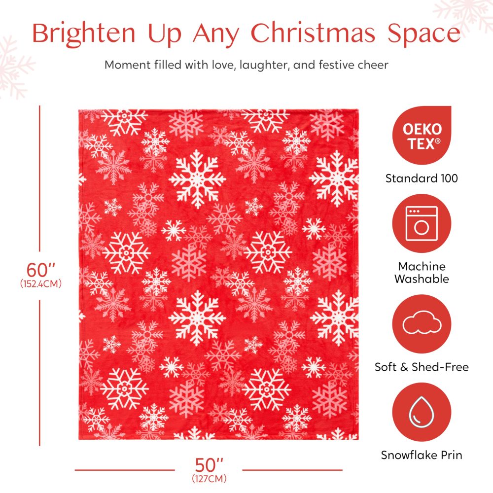 Joiedomi Red Snowflake Christmas Throw Blanket (130x150cm), Soft Flannel Blanket, Warm Plush Christmas Decoration, Winter Cozy Holiday Cabin Throw for Sofa Couch - Image 3