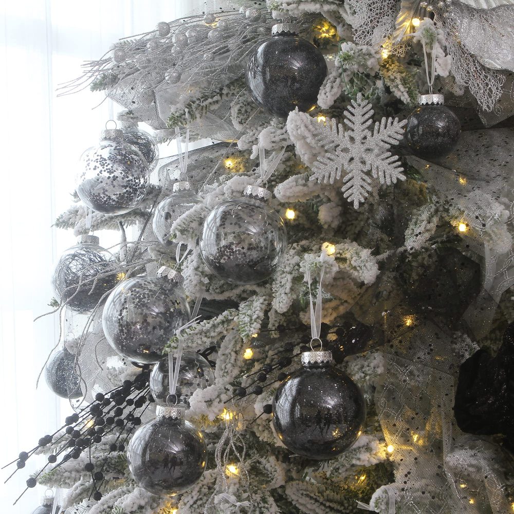 Sea Team Multi-Size Shatterproof Clear Plastic Christmas Ball Ornaments Decorative Xmas Balls Baubles Set with Stuffed Delicate Decorations (48 Counts, Black) - Image 3