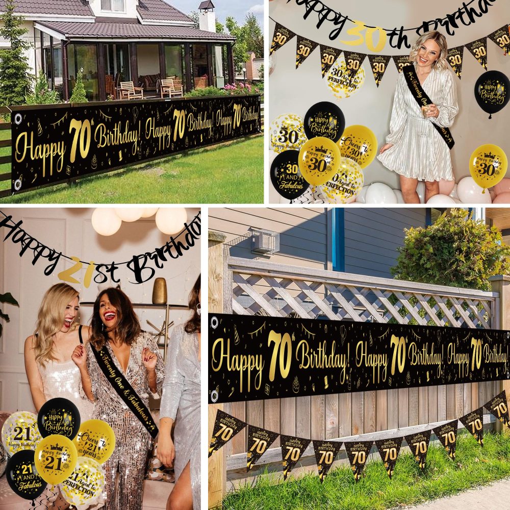 70th Birthday Decorations for Men - Black and Gold Party Balloon Banner Decor Set with 70th Birthday Yard Banners Confetti Latex Balloons Happy Birthday Cake Topper for Men 70 Years Old Party Supplies - Image 4