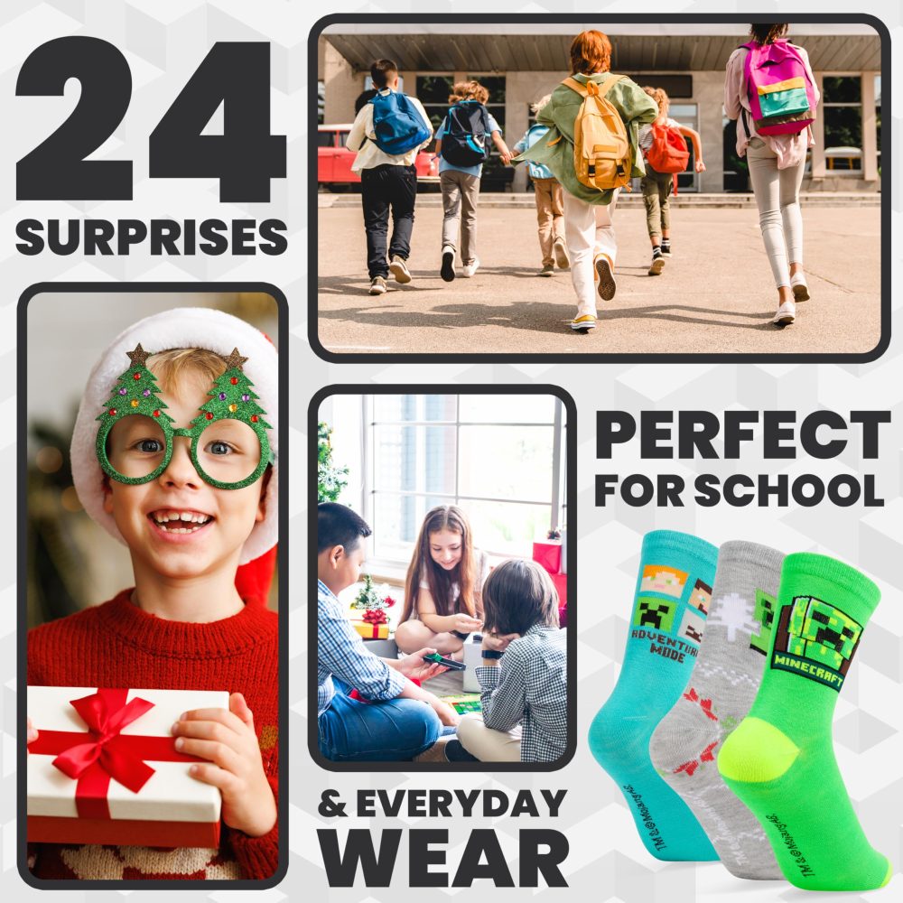 Minecraft Advent Calendar 2024 for Kids, 24 Socks Christmas Calendar Boys Girls Teenagers, Creeper Countdown Calendar - Gift for Gamers - Image 5