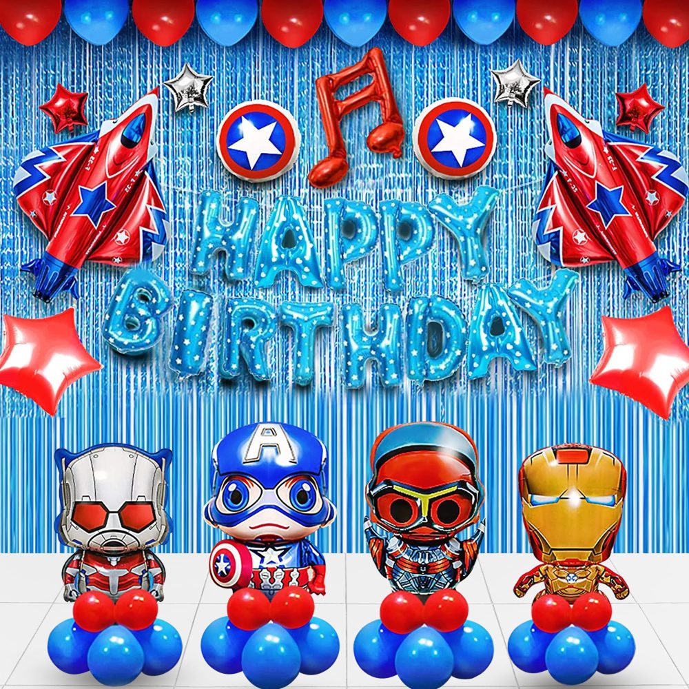 Direct Spech Ltd - 72 Pack Superhero Birthday Party Decorations Set with Balloons Arch, Superheroes Backdrop and Happy Birthday Banner Perfect for Boys Superheroes Themed Birthday Party