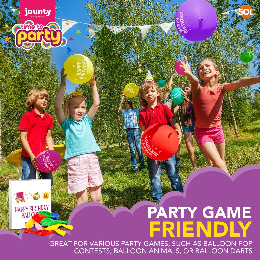 jaunty partyware 50pk Happy Birthday Balloons 9" | Party Balloons Pack Boys Girls | Latex Balloons | Multicoloured Birthday Balloon | Birthday Baloons for Party | Balloons for Birthday | Ballons - Image 2