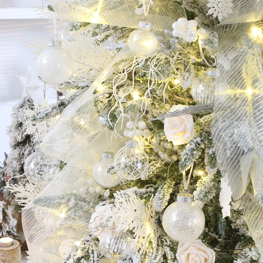 Sea Team 60mm/2.36" Shatterproof Clear Plastic Christmas Ball Ornaments Decorative Xmas Balls Baubles Set with Stuffed Delicate Decorations (30 Counts, White) - Image 3