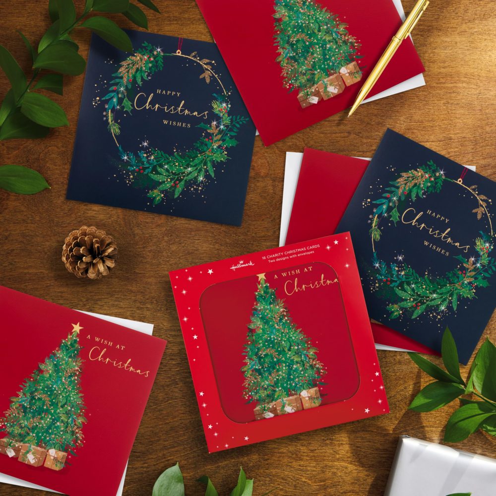 Hallmark Christmas Card, Multipack Christmas Cards, Pack of 16, 2 Designs, Christmas tree & Wreath, Charity Christmas Cards, With Envelopes - Image 6