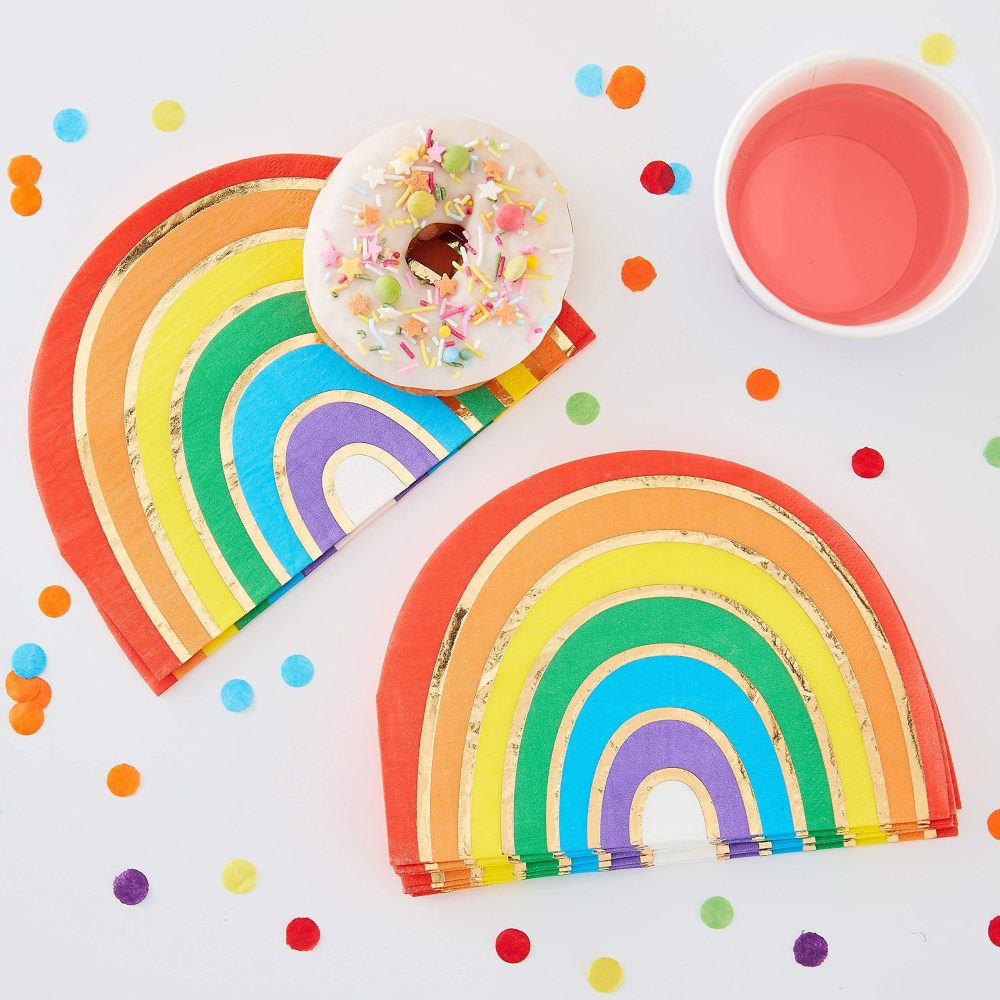 Ginger Ray Rainbow Shaped Gold Foiled Paper Party Napkins Tableware 16 Pack,11.5 x 16.5 centimeters