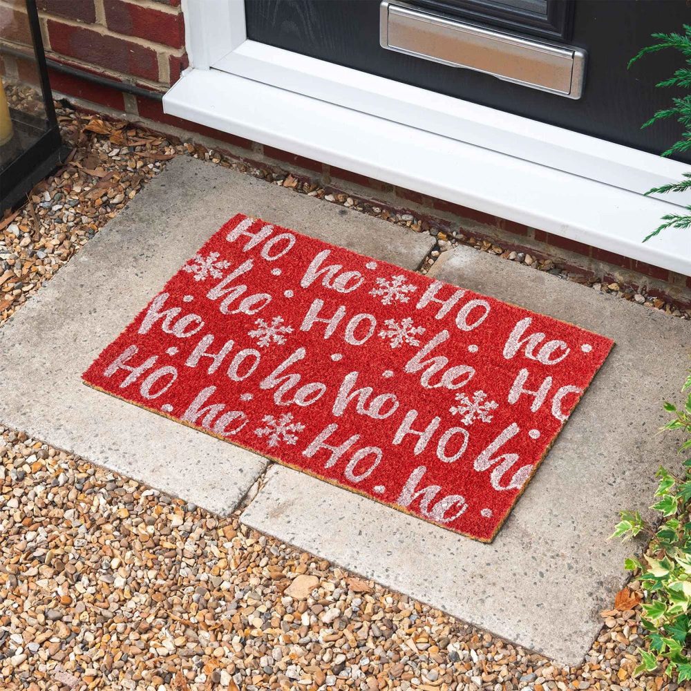 Nicola Spring Christmas Door Mat - 60 x 40cm - Ho Ho Ho Red - Pack of 1 - Indoor Outdoor Coir Doormat Xmas Decor Holiday Season Decorative Front Scraper Rug Floor Mat - Image 2