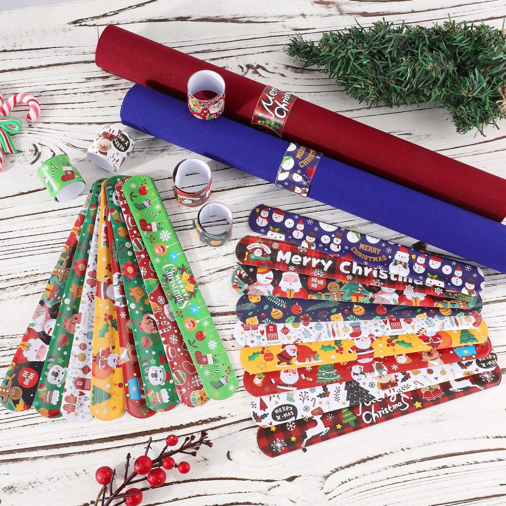 XIHIRCD 24pcs Christmas Wrapping Paper Roll Holder Clips, 8.7x1.2in Holiday Flip Wraps 12 Designs Gift Wrap Buddies Clamps Strips Flip Stabilizer Slap Bands Tool for Xmas Gift Organization Storage - Image 4