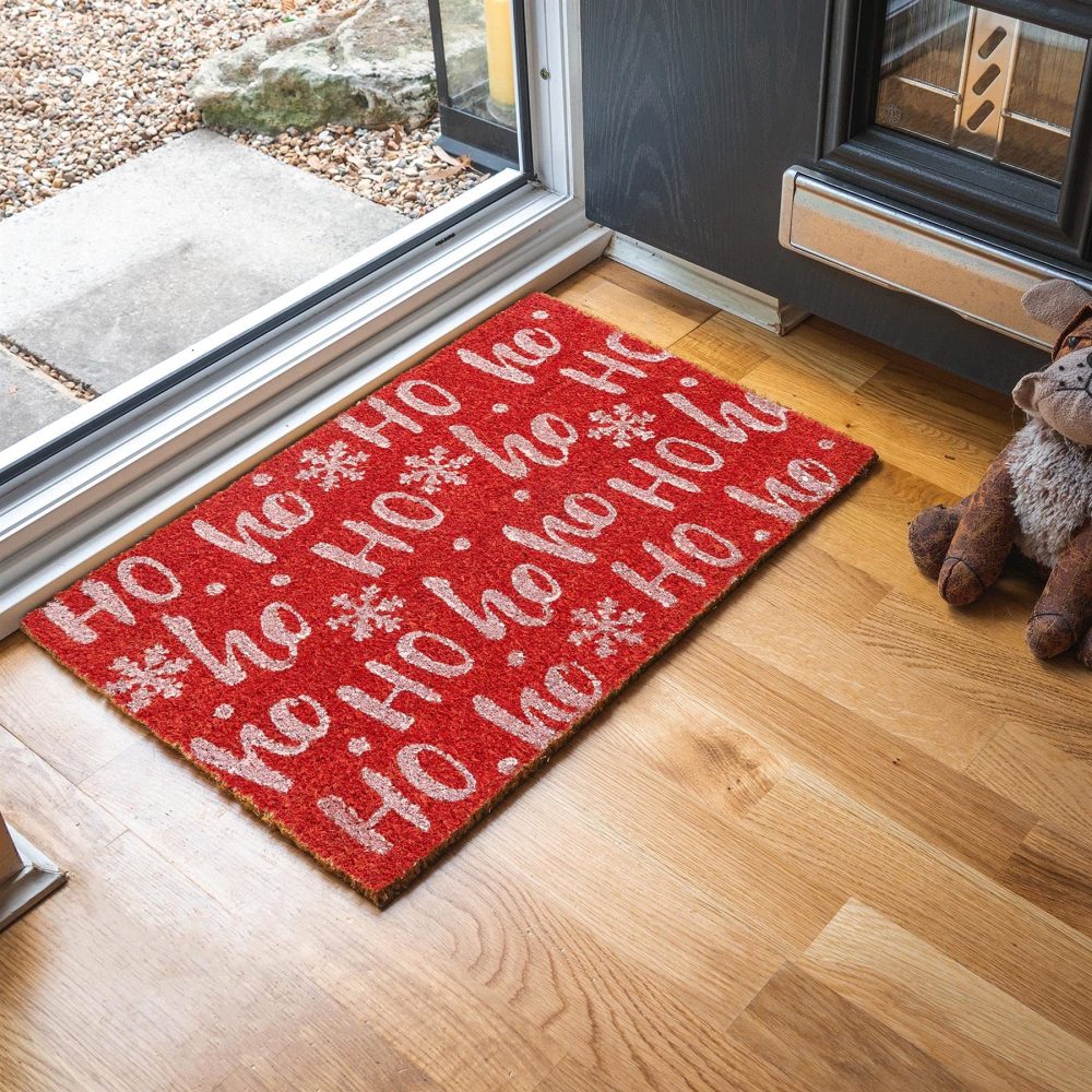 Nicola Spring Christmas Door Mat - 60 x 40cm - Ho Ho Ho Red - Pack of 1 - Indoor Outdoor Coir Doormat Xmas Decor Holiday Season Decorative Front Scraper Rug Floor Mat - Image 3