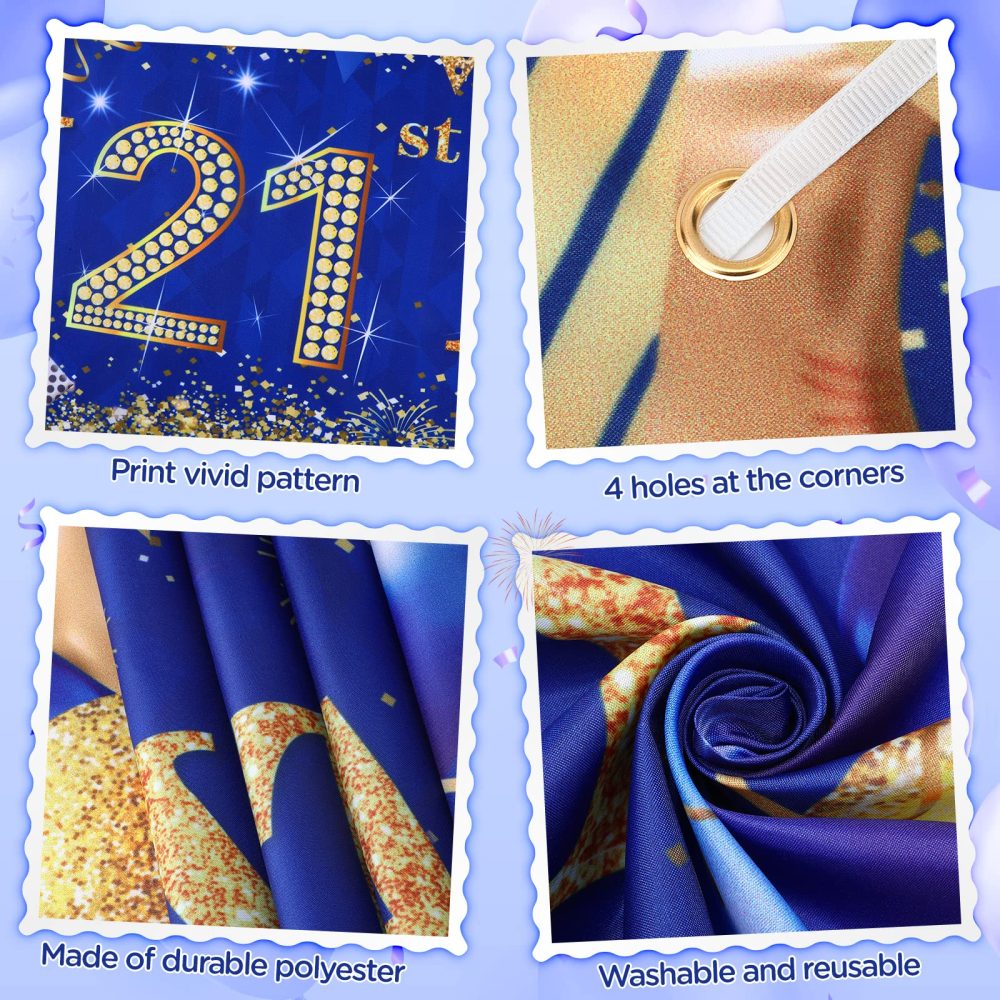 Blue Gold 21st Birthday Decorations for Boys Girls, Navy Blue Gold Happy 21st Birthday Yard Banner and 18pcs Birthday Balloons for 21st Anniversary Birthday Party Supplies Indoor Outdoor Yard Decor - Image 4