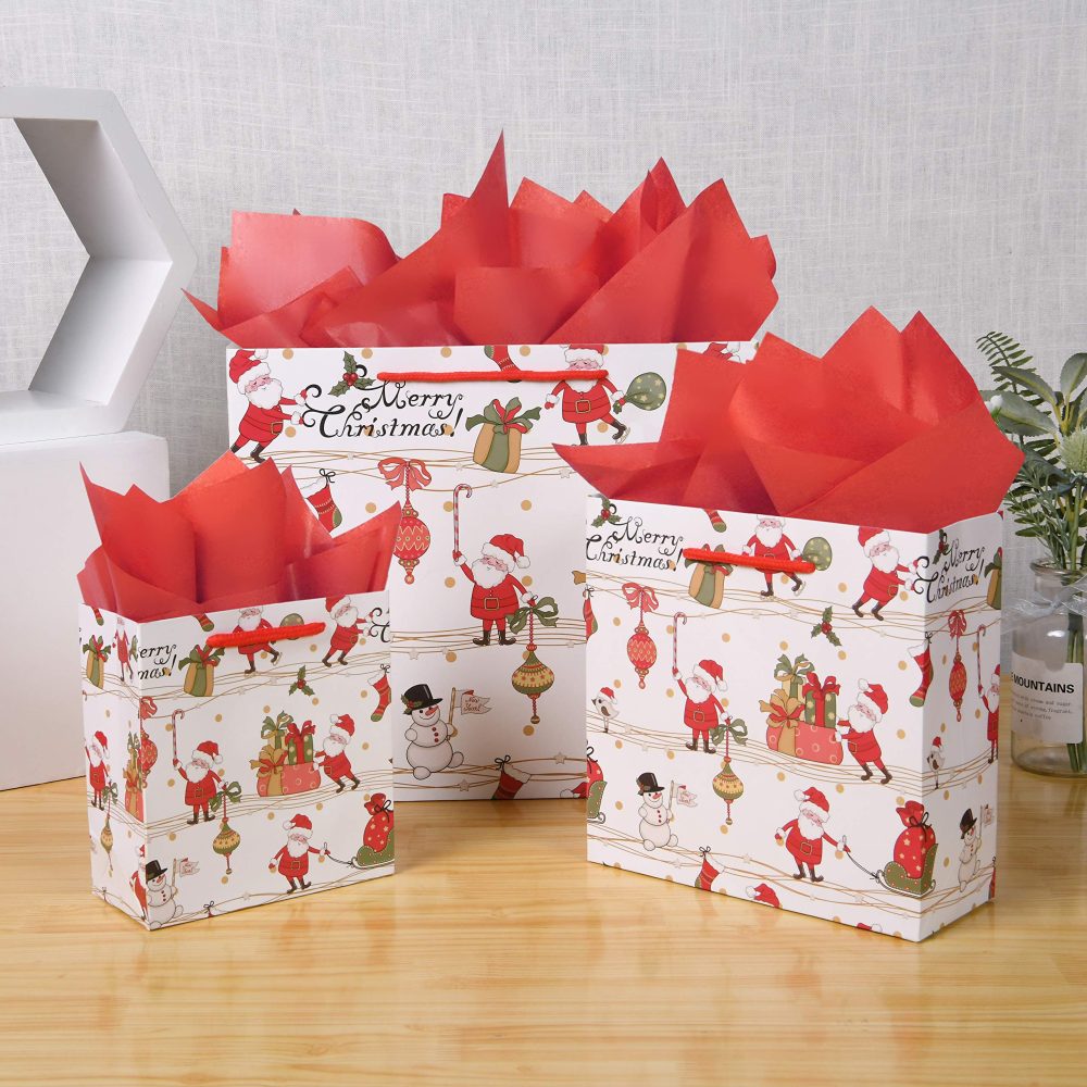 12 Pack Christmas Gift Bags, Santa Bags with Tissue Paper and Greeting Cards Christmas Treat Bags Assorted Sizes - Image 8