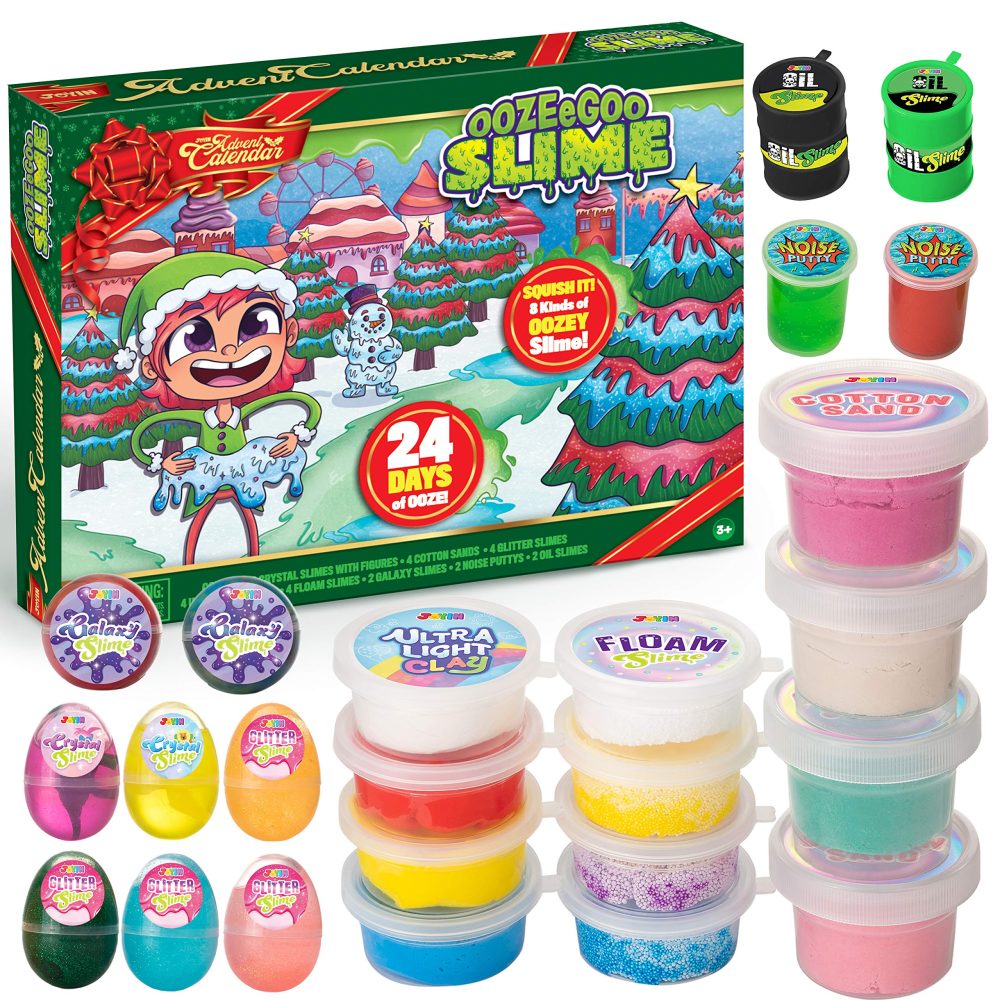 JOYIN 2024 Christmas Advent Calendar with DIY Slime 24 Days Countdown Advent Calendar with Slime Egg, Cotton Sand, Ultra Light Clay and Accessories for Kids Party Favors Gift