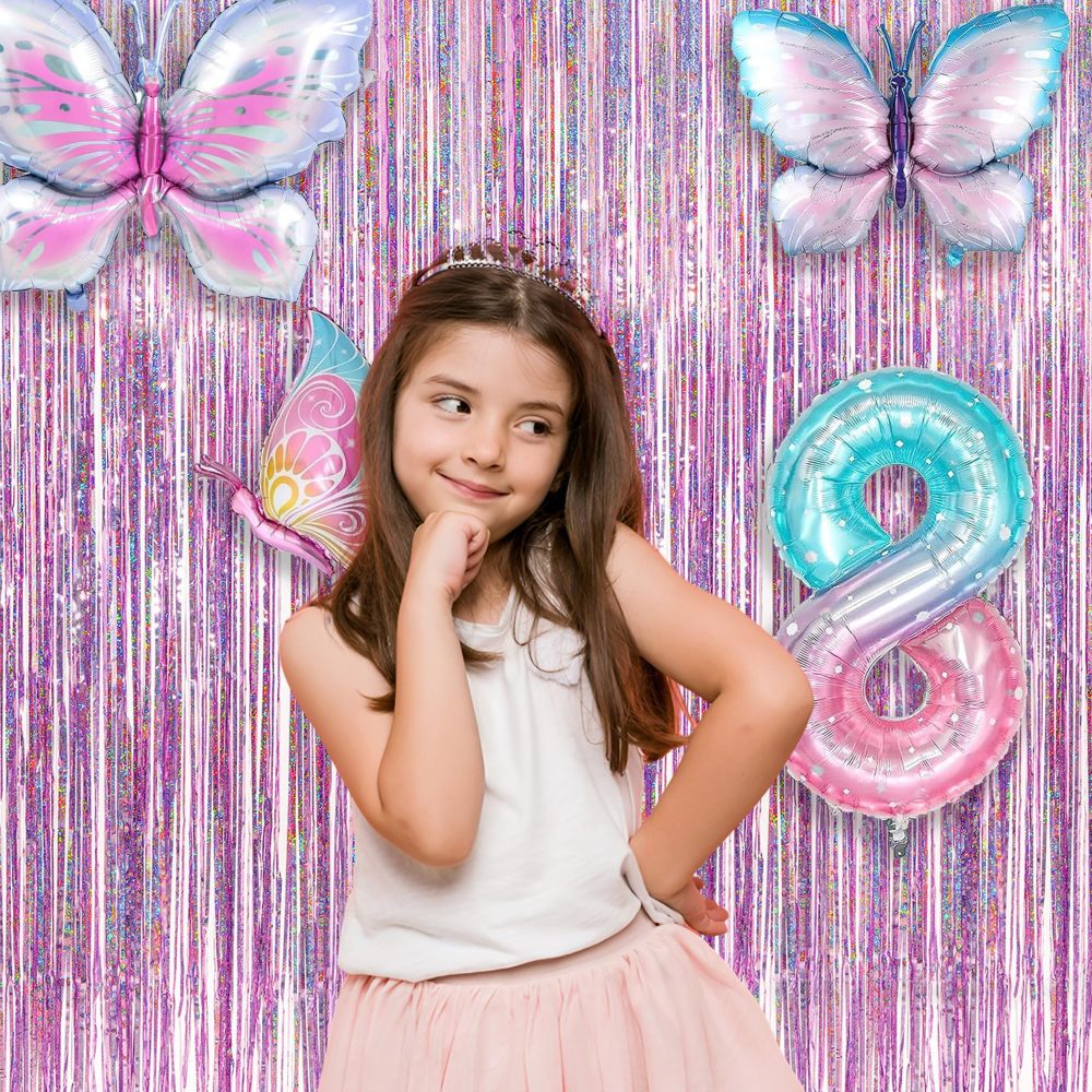 Tinsel Curtain Pink Glitter - GREATRIL Girls Tinsel Curtains Pastel Foils Fringe Party Decoration Background for Unicorn Mermaid Fairy Princess Birthday School Child School Party - Image 6