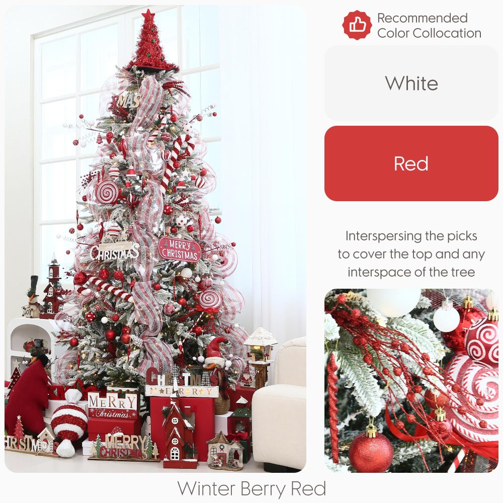 Sea Team 12-Pack Artificial Glitter Berry Stem Ornaments, Decorative Bead Sticks, Glittery Twigs, Picks, Branches for Christmas Tree, Small Vase, Holiday, Wedding, Party (17 Inches, Red) - Image 5