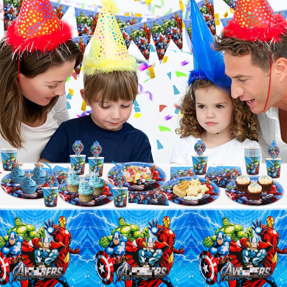 52 Pcs Party Tableware Set, Superhero Party Supplies Set with Paper Plates Cups Napkins and Tablecloth , Party Decorations, Kids Birthday Party Decorations - Image 6