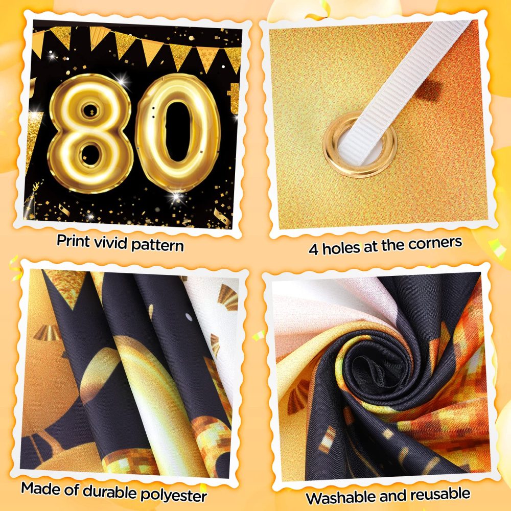 RUMIA 80th Birthday decor for Men Women Black Gold, Black & Gold Birthday Yard Banner & 18 PCS 80th Happy Birthday Balloons Anniversary Birthday Party Supplies Indoor Outdoor Yard Decor (8E-HCX) - Image 5