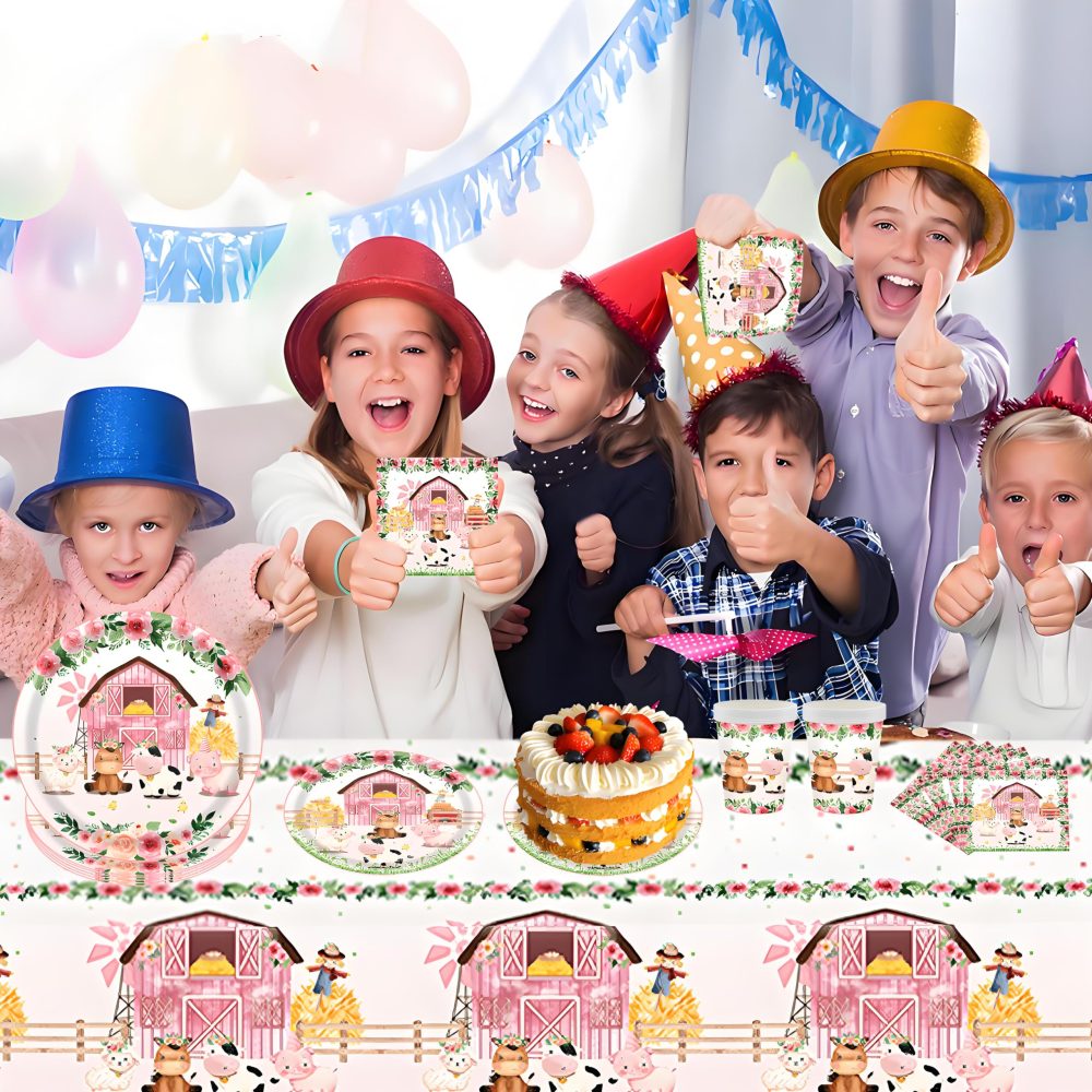Farm Animals Party Decorations Tableware Set,69Pcs Farm Theme Party Supplies,Farm Animal Party Tablecloth,Farm Party Plates,Napkins and Cups for Baby Shower,Girl Farm Birthday Farm Animal Theme Party - Image 3