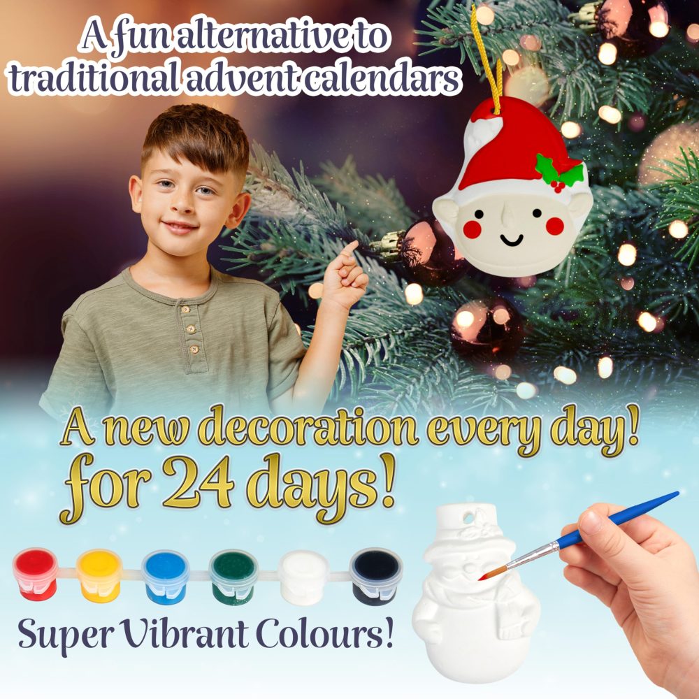 KreativeKraft DIY Advent Calendar 2024 Christmas Decorations 24 Days of Paint Your Own Hanging Ornaments Tree Xmas Gifts Craft Kit for Artists - Image 6
