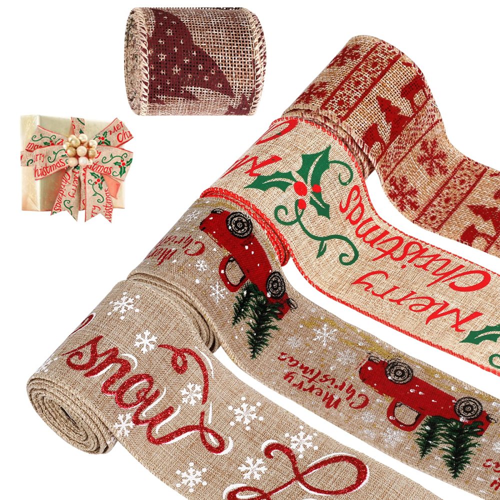 Christmas Ribbon 5 Rolls, Xmas Theme Ribbon Polyester Satin Ribbon Winter Holiday Fabric Ribbon for Wedding,Christmas Decorations,Gift Wrapping,Hair Band Sewing DIY Crafts …