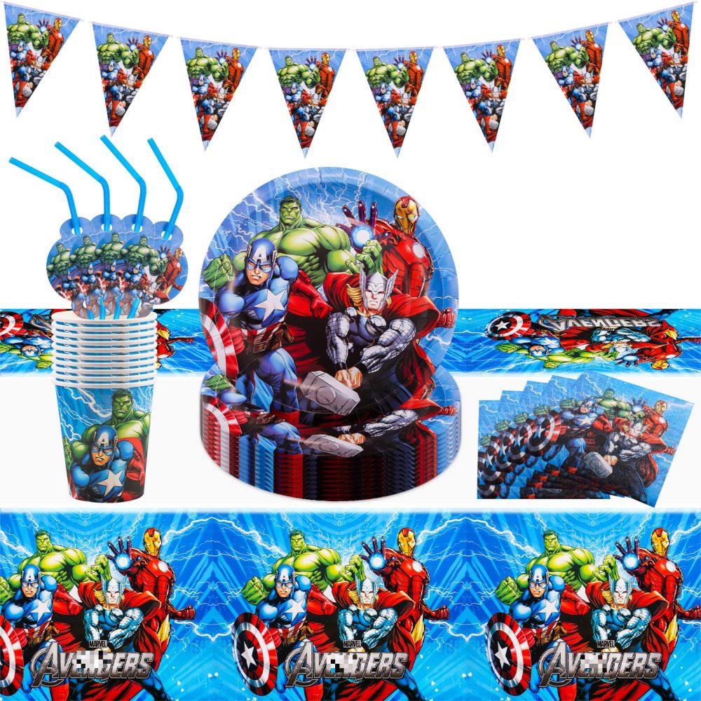 52 Pcs Party Tableware Set, Superhero Party Supplies Set with Paper Plates Cups Napkins and Tablecloth , Party Decorations, Kids Birthday Party Decorations