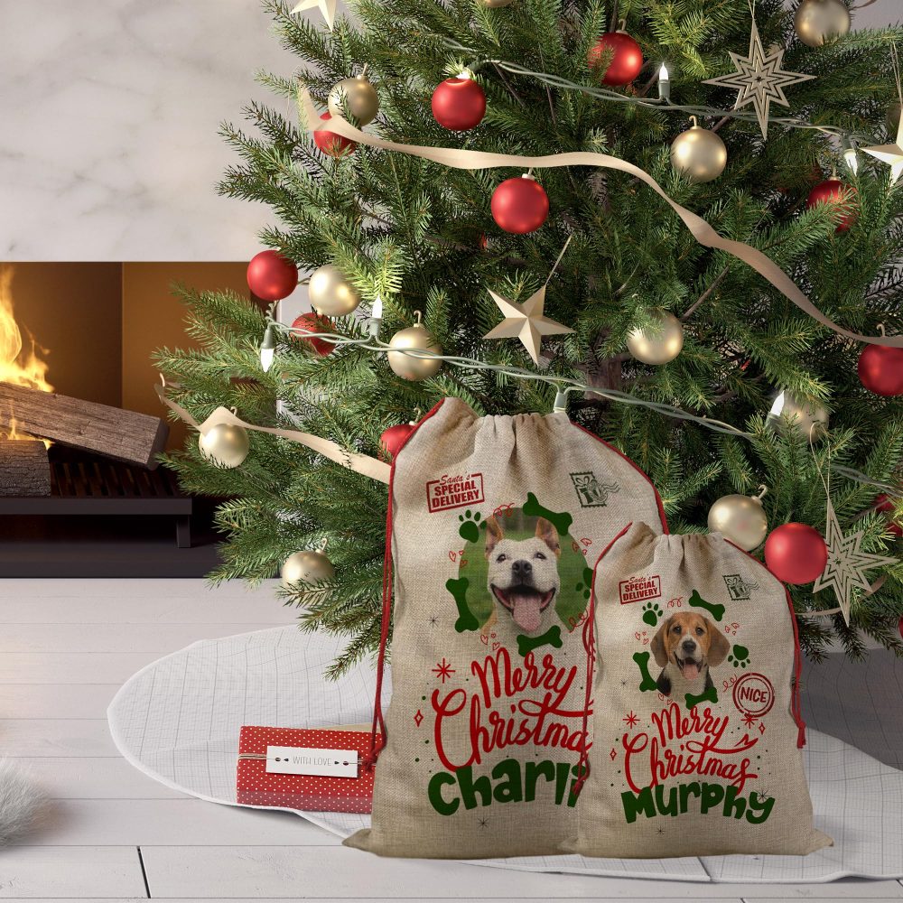 Print Maniacs Pet Dogs Bones Personalised Santa Sack Father Christmas Bag Present Xmas Stocking Gift Elf Secret Special Delivery Naughty Nice Presents Gifts (Canvas, 30cm x 40cm - Small) - Image 3
