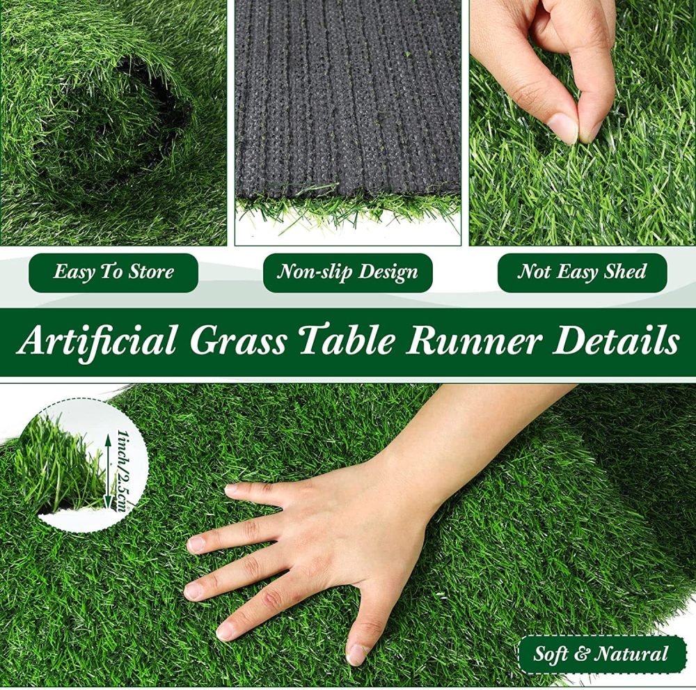 KAHEIGN Artificial Grass Table Runner, 36CM x 122CM Faux Grass Table Cloth Easter Fake Grass Tabletop Mat for Football Theme Wedding Birthday Banquet Garden Party Decoration - Image 7