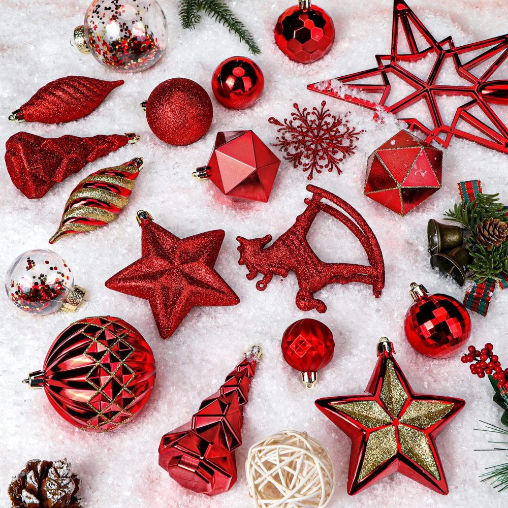 SHareconn 100pcs Christmas Tree Decorations Ornaments Set, Shatterproof Plastic Christmas Baubles Decorative Balls for Xmas Tree Decor Holiday Wedding Party, Red - Image 4