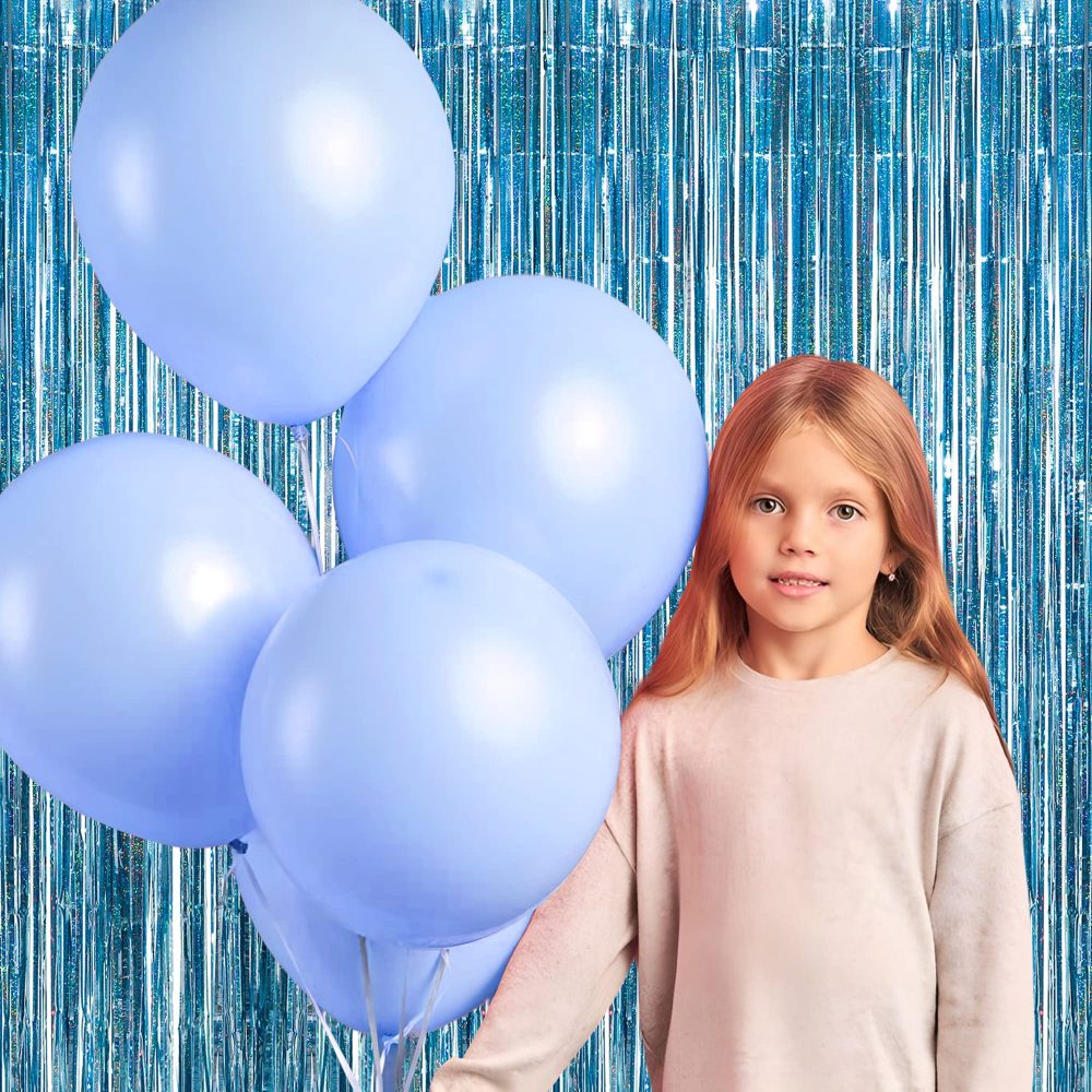 Blue Tinsel Curtain Party Backdrop - GREATRIL Foil Curtain Party Decor Photo Streamers Backdrop for Birthday/Baby Shower/Mermaid/Under The Sea/Ocean/Frozen Party Decorations - 1m x 2.5m - Pack of 2 - Image 2