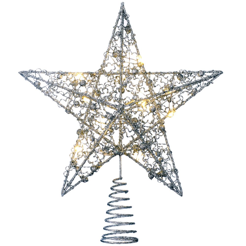WeRChristmas Pre-lit Sprinky Christmas Tree Top Star LED Lights, Silver, 31cm