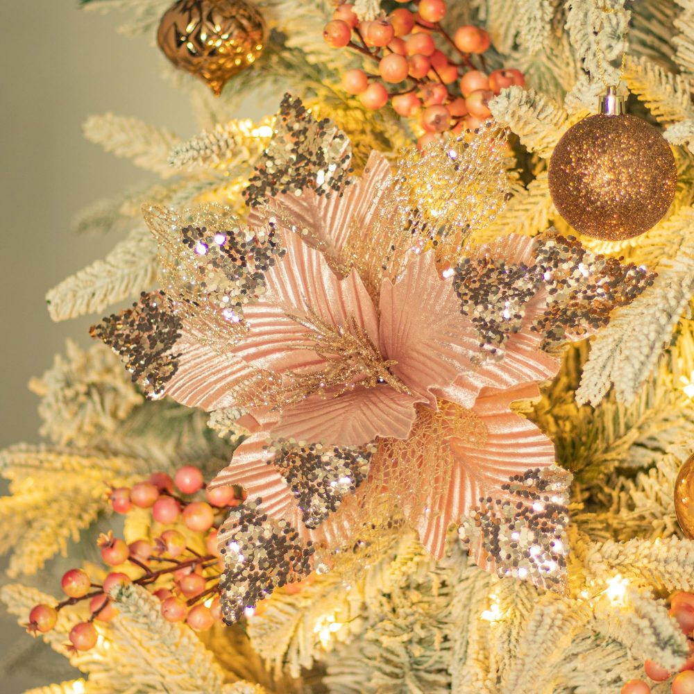 KI Store Large Christmas Poinsettia Rose Gold 6pcs 30cm Artificial Flower Picks Spray for Christmas Tree Decoration Wreath Garland - Image 2