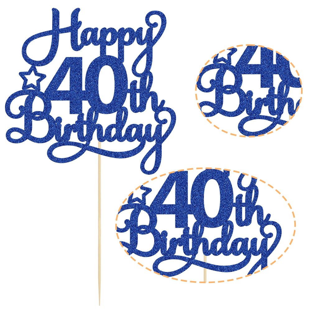 1 Pack Happy 40th Birthday Cake Topper Blue Glitter 40 & Fabulous Cheers to 40 Years Old 40th Birthday Cake Pick for Celebrating 40th Birthday Anniversary Party Cake Decorations Supplies - Image 6