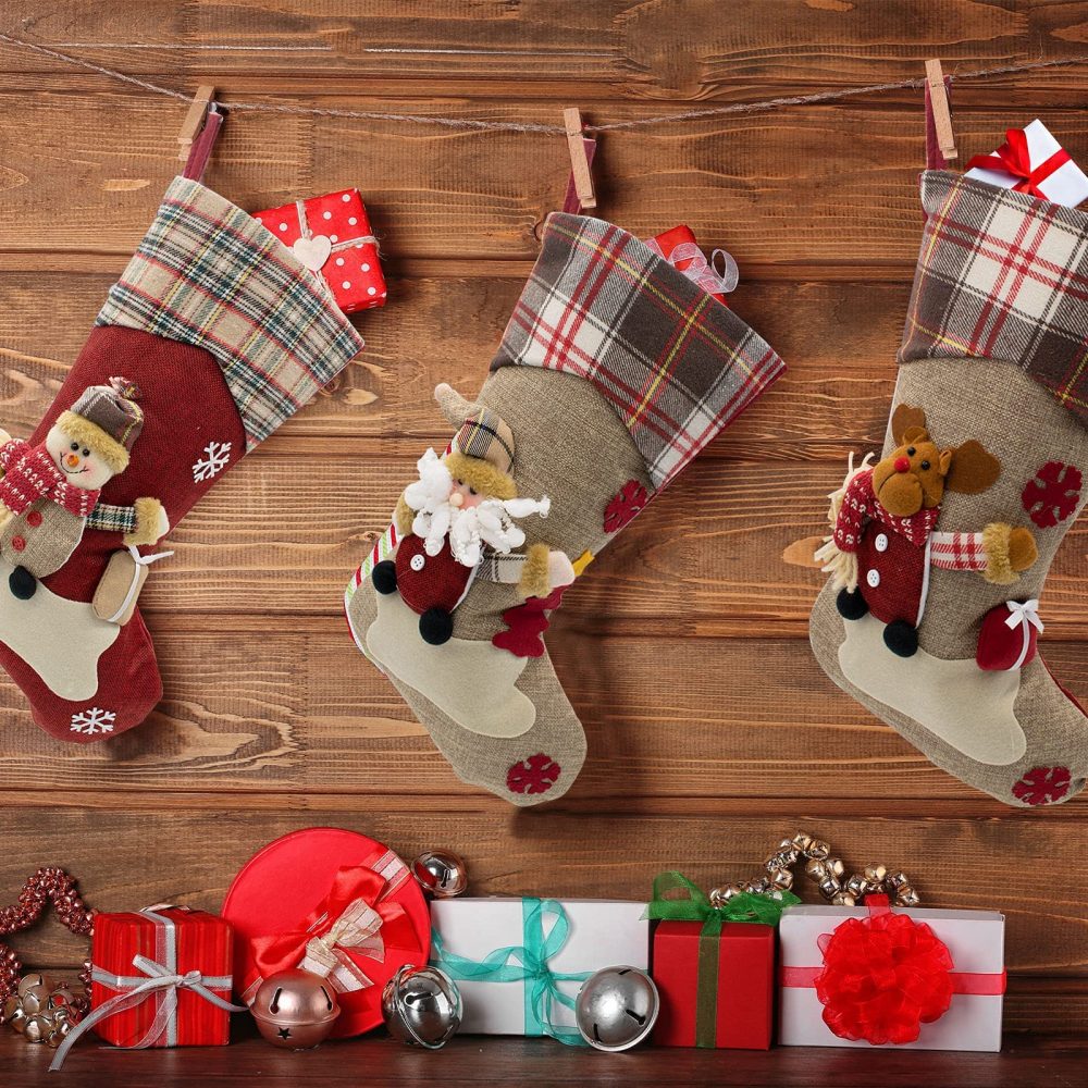 TRIXES Christmas stocking Set of 3 – Large Xmas Stockings for Children with 3D Christmas Characters Santa, Rudolph and Mr Snowman - 3 Christmas Stockings Large Xmas Decoration - Image 5