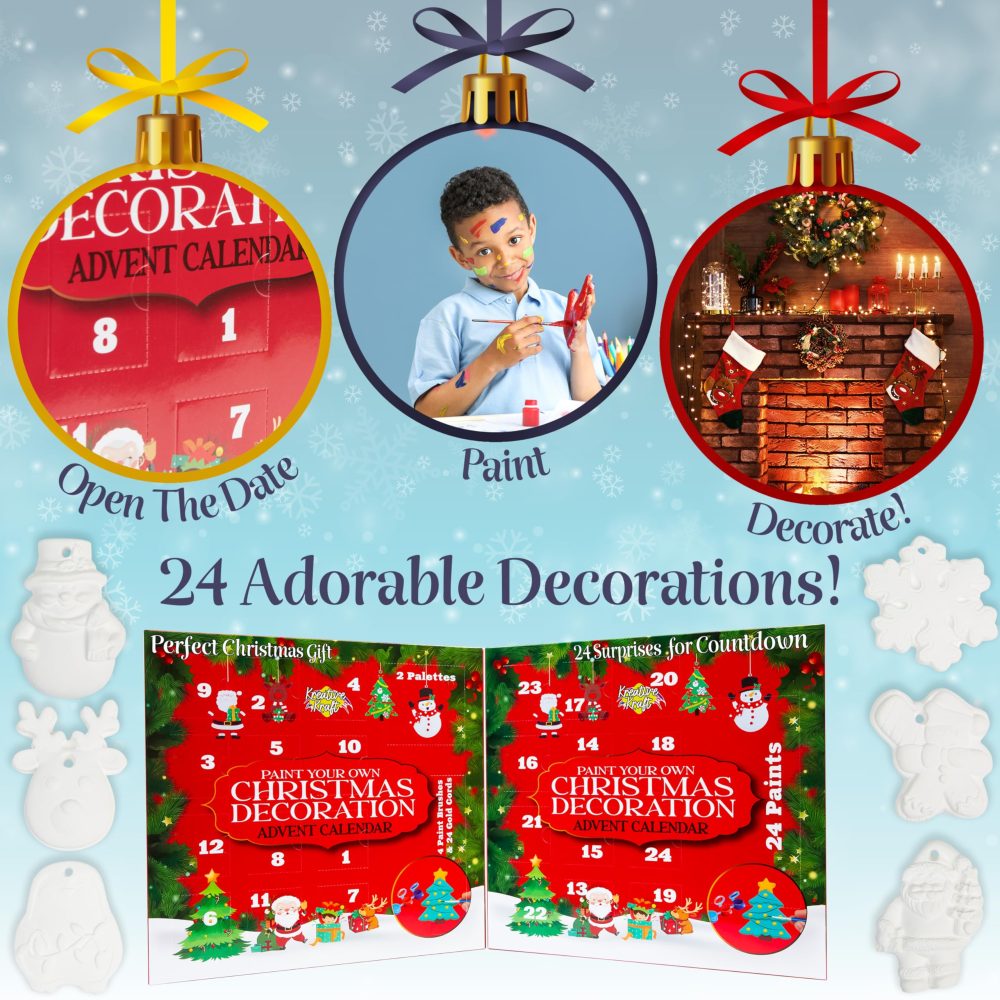 KreativeKraft DIY Advent Calendar 2024 Christmas Decorations 24 Days of Paint Your Own Hanging Ornaments Tree Xmas Gifts Craft Kit for Artists - Image 5